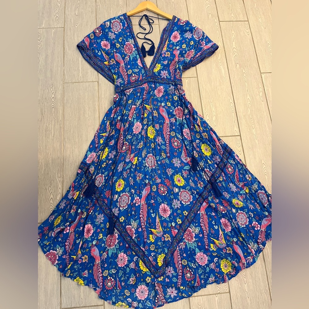 R. Vivomos Deepv Blue Floral Boho Maxi Dress - Picture 7 of 12